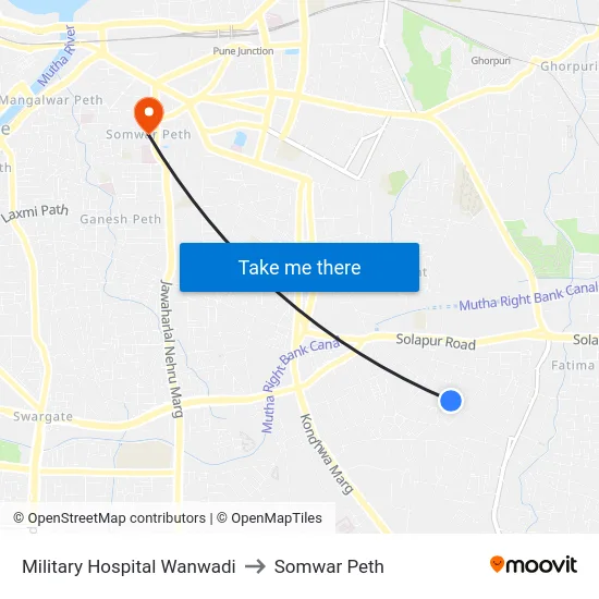 Military Hospital Wanwadi to Somwar Peth map