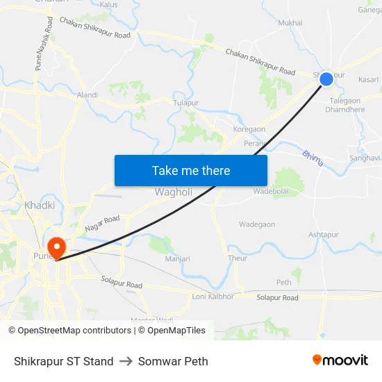 Shikrapur ST Stand to Somwar Peth map