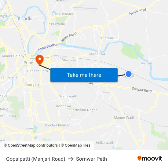 Gopalpatti (Manjari Road) to Somwar Peth map