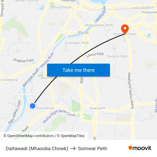 Dattawadi (Mhasoba Chowk) to Somwar Peth map
