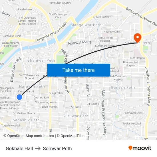 Gokhale Hall to Somwar Peth map