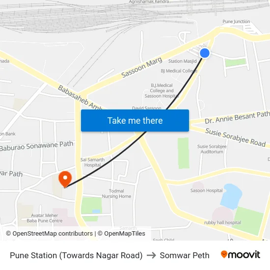 Pune Station (Towards Nagar Road) to Somwar Peth map