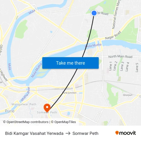Bidi Kamgar Vasahat Yerwada to Somwar Peth map