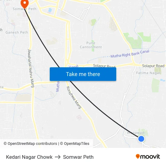 Kedari Nagar Chowk to Somwar Peth map