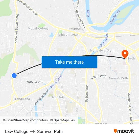 Law College to Somwar Peth map