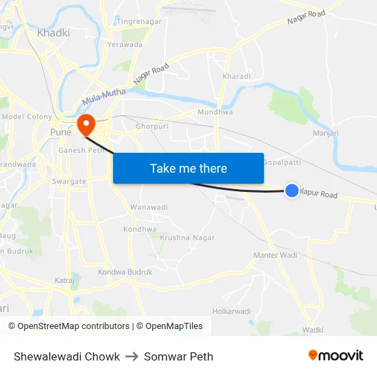 Shewalewadi Chowk to Somwar Peth map