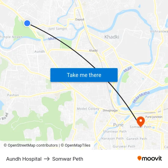 Aundh Hospital to Somwar Peth map