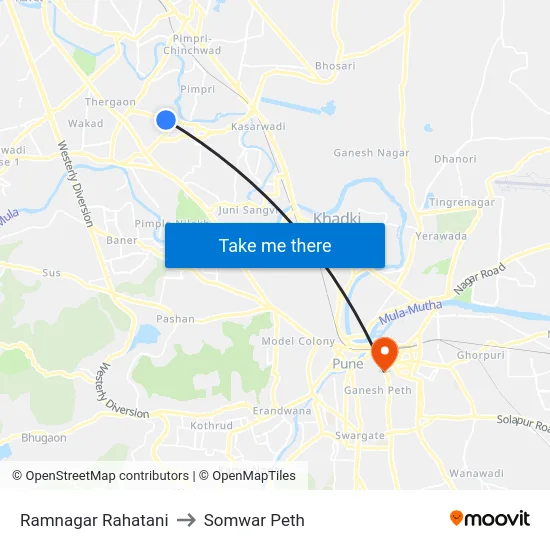 Ramnagar Rahatani to Somwar Peth map