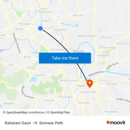 Rahatani Gaon to Somwar Peth map
