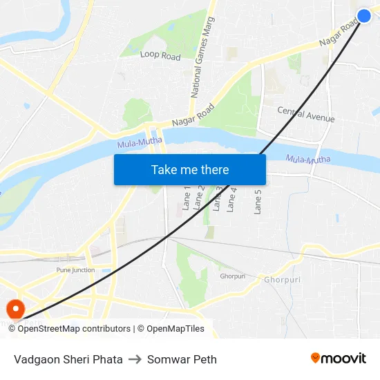Vadgaon Sheri Phata to Somwar Peth map