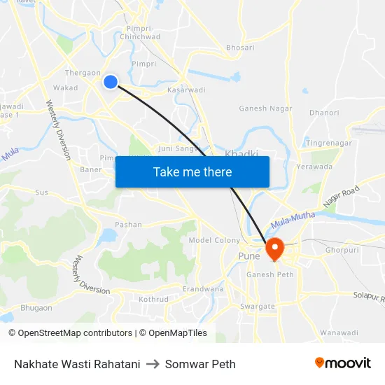 Nakhate Wasti Rahatani to Somwar Peth map