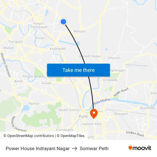 Power House Indrayani Nagar to Somwar Peth map