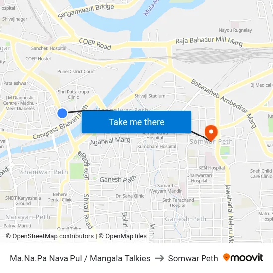 Ma.Na.Pa Nava Pul / Mangala Talkies to Somwar Peth map