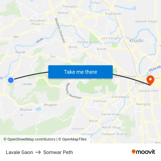 Lavale Gaon to Somwar Peth map