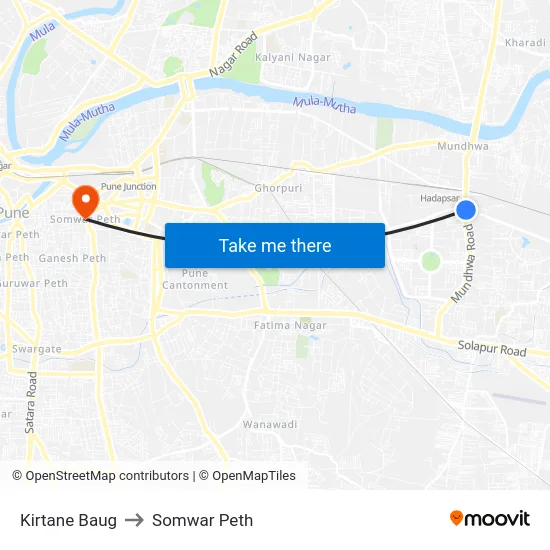 Kirtane Baug to Somwar Peth map