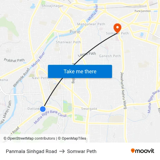 Panmala Sinhgad Road to Somwar Peth map