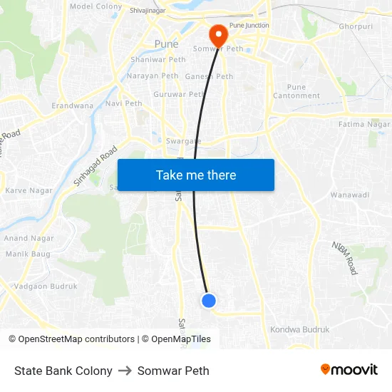 State Bank Colony to Somwar Peth map