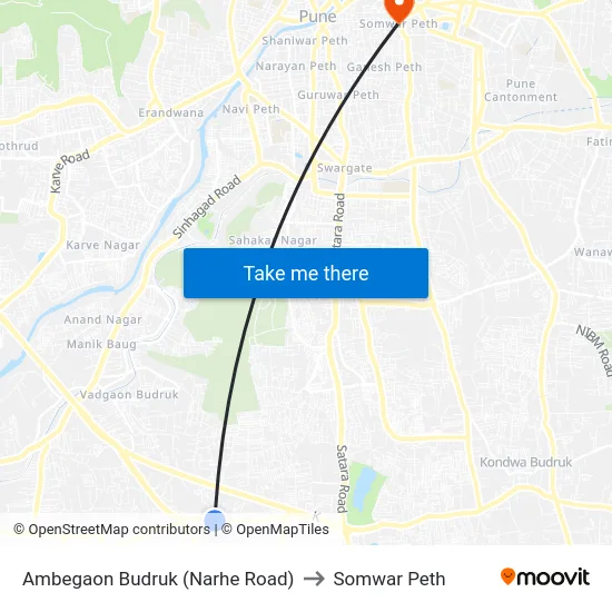 Ambegaon Budruk (Narhe Road) to Somwar Peth map