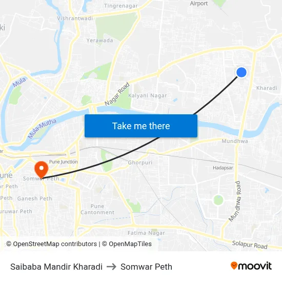 Saibaba Mandir Kharadi to Somwar Peth map