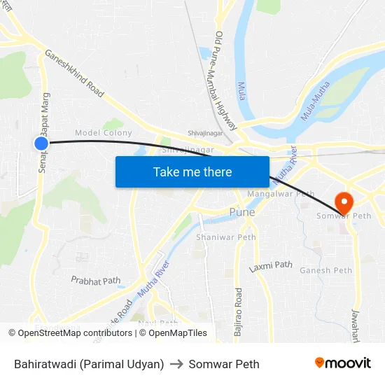 Bahiratwadi (Parimal Udyan) to Somwar Peth map