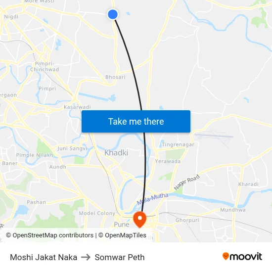 Moshi Jakat Naka to Somwar Peth map
