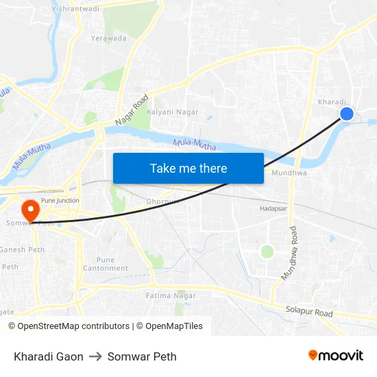 Kharadi Gaon to Somwar Peth map