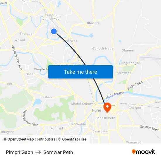 Pimpri Gaon to Somwar Peth map
