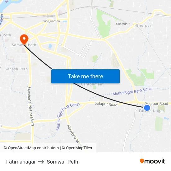 Fatimanagar to Somwar Peth map