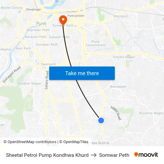 Sheetal Petrol Pump Kondhwa Khurd to Somwar Peth map