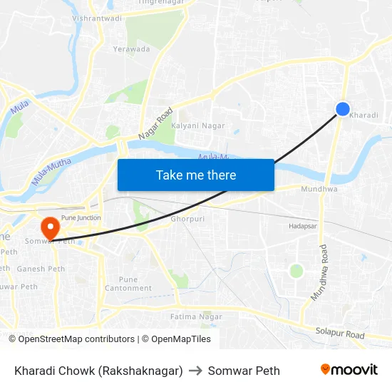 Kharadi Chowk (Rakshaknagar) to Somwar Peth map