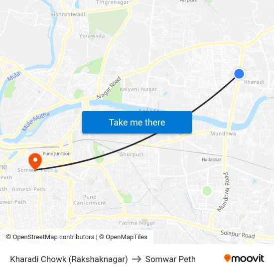 Kharadi Chowk (Rakshaknagar) to Somwar Peth map