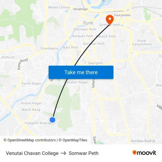 Venutai Chavan College to Somwar Peth map