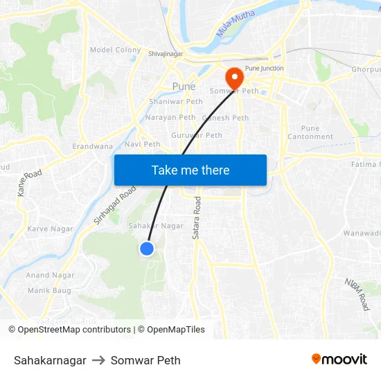 Sahakarnagar to Somwar Peth map