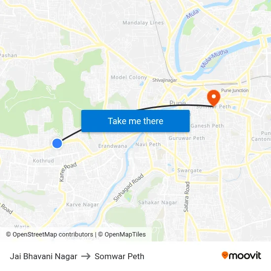 Jai Bhavani Nagar to Somwar Peth map