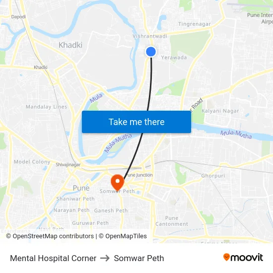 Mental Hospital Corner to Somwar Peth map