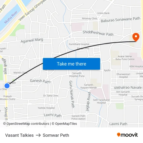 Vasant Talkies to Somwar Peth map