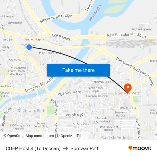 COEP Hostel (To Deccan) to Somwar Peth map
