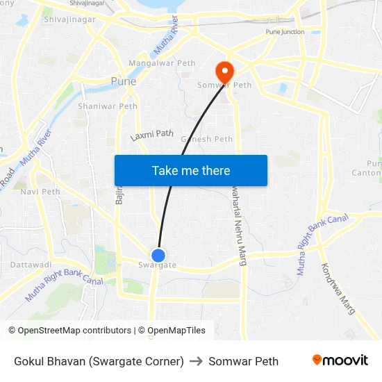 Gokul Bhavan (Swargate Corner) to Somwar Peth map