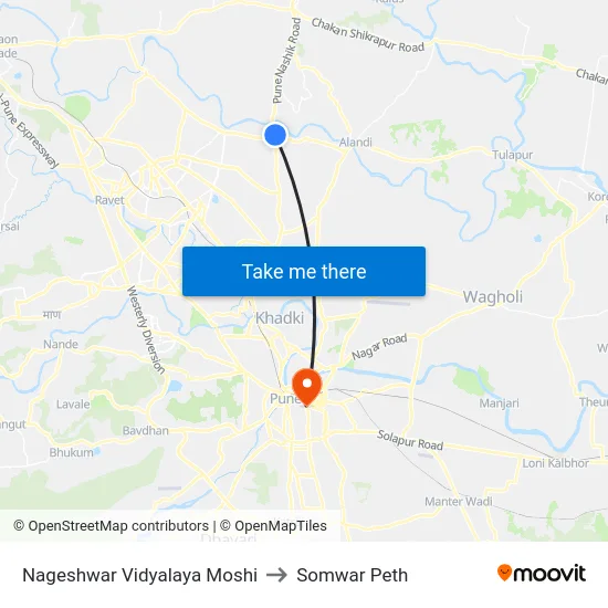 Nageshwar Vidyalaya Moshi to Somwar Peth map