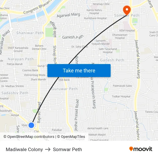 Madiwale Colony to Somwar Peth map