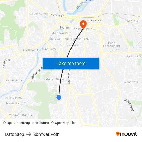 Date Stop to Somwar Peth map