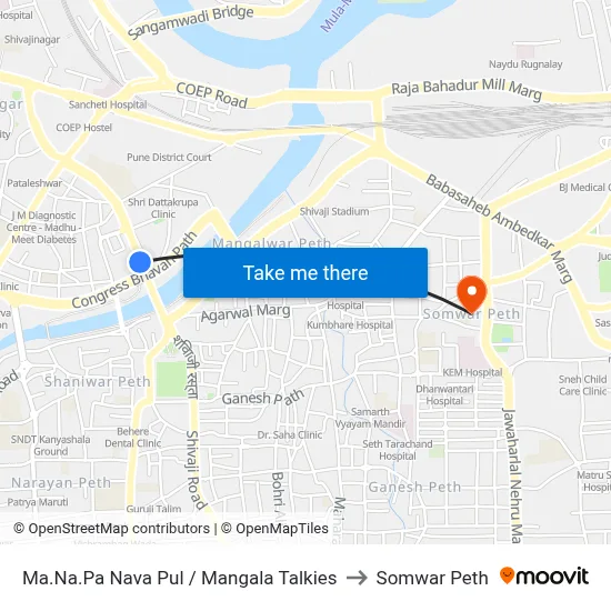 Ma.Na.Pa Nava Pul / Mangala Talkies to Somwar Peth map