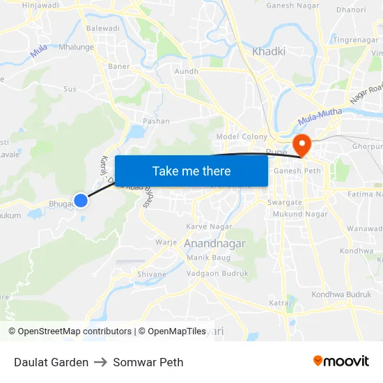 Daulat Garden to Somwar Peth map