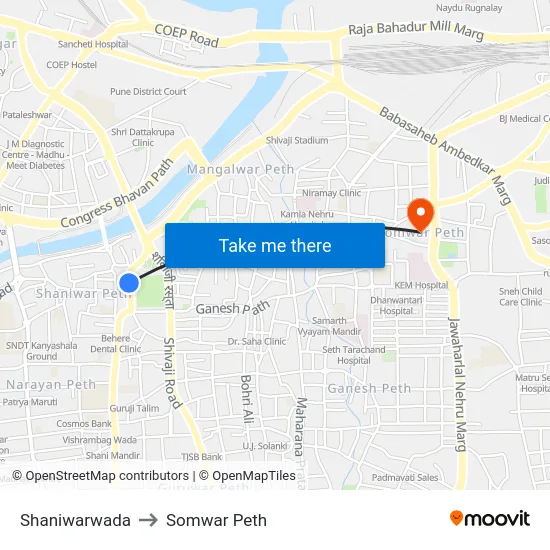 Shaniwarwada to Somwar Peth map