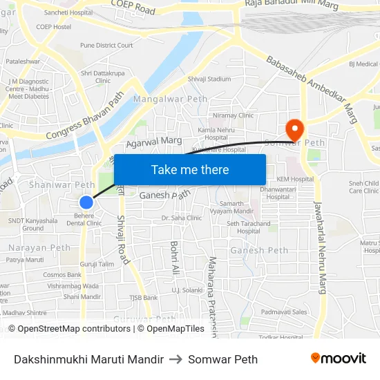Dakshinmukhi Maruti Mandir to Somwar Peth map
