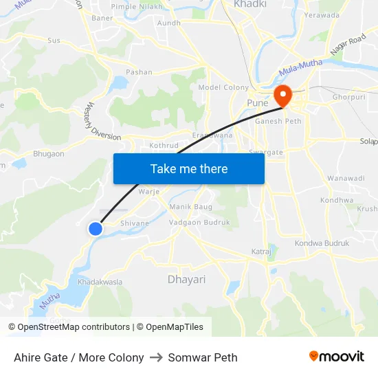 Ahire Gate / More Colony to Somwar Peth map