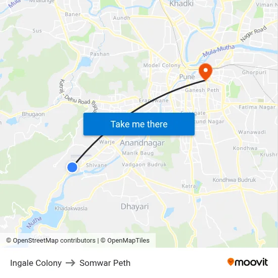 Ingale Colony to Somwar Peth map