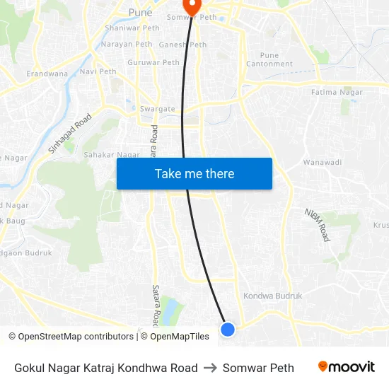 Gokul Nagar Katraj Kondhwa Road to Somwar Peth map
