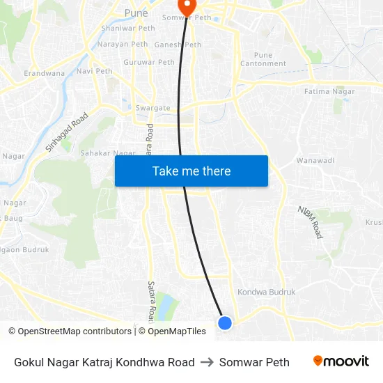 Gokul Nagar Katraj Kondhwa Road to Somwar Peth map