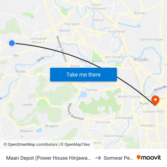 Maan Depot (Power House Hinjawadi) to Somwar Peth map